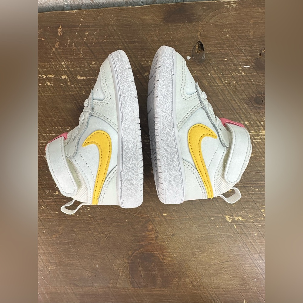 Nike Court Borough Mid 2 Toddler Shoes Pink/Yellow Size 5c - 0319